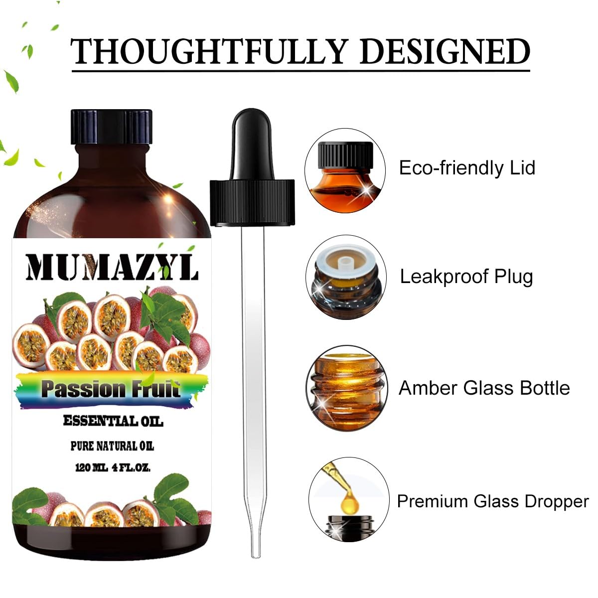 Passion Fruit Essential Oil, Passion Fruit Oil 4 Fl Oz 120ML for Diffuser Humidifier Yoga Cleaning DIY Candle Soap Making MUMAZYL Essential Oils