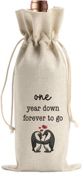 BARREEMO Gifts for First Anniversary for Couple Parents Husband Wife Vow Renewal Gifts One Year Down Forever to Go 1 year Wedding Anniversary Wine Gift Bag