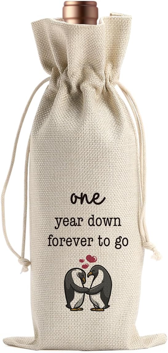 BARREEMO Gifts for First Anniversary for Couple Parents Husband Wife Vow Renewal Gifts One Year Down Forever to Go 1 year Wedding Anniversary Wine Gift Bag