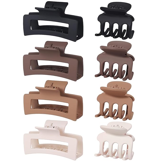 SMKSL Medium Hair Clips for Women 8 Pcs Small Claw Clips for Thin and Thick Hair 2 Styles Hair Claw Clips Combination Rectangle Banana Jaw Hair Accessories for Women and Girls (Brown)