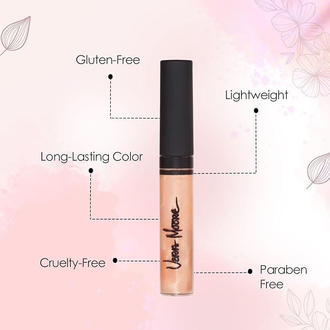 VERA MOORE COSMETICS AND SKIN CARE Lip Gloss, Moisturizing Lip Color with Shimmer for Long Lasting Shine, Lightweight Lip Stain, Non-Sticky Lip Gloss with Aloe Vera, W/Vitamin C, E (Naked Innocense)