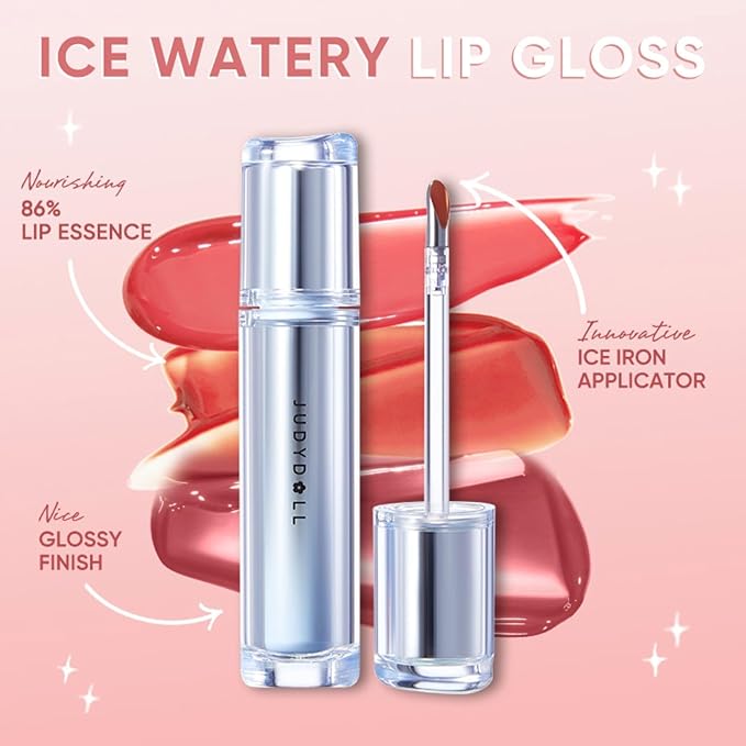 JUDYDOLL Ice Watery Lip Gloss, Waterproof Long-lasting Moisturizing Liquid Lipstick, Mirror Lip Glazes, Plumping Gloss (#10 Juiced Berry, 2.4 grams)