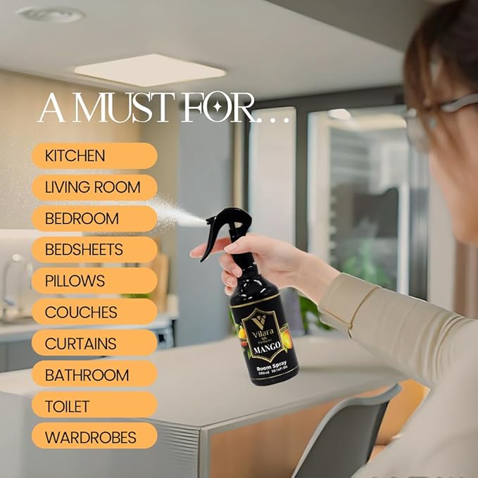 Vilara US Perfume Room Spray Freshener - Long-Lasting Luxury Scents - Room and Linen Spray for Bedding, Sheets, Fabric, Furniture for Aromatherapy - 10.14 fl oz (Mango)