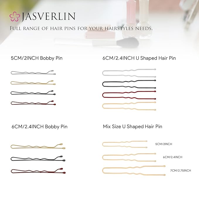 JASVERLIN U Shaped Hair Pins Silver, 2.4 In Bun Bobby Hairpin 100 Pcs