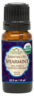 US Organic 100% Pure Spearmint Essential Oil - USDA Certified Organic, Steam Distilled - W/Euro droppers (More Size Variations Available) (10 ml /.33 fl oz)