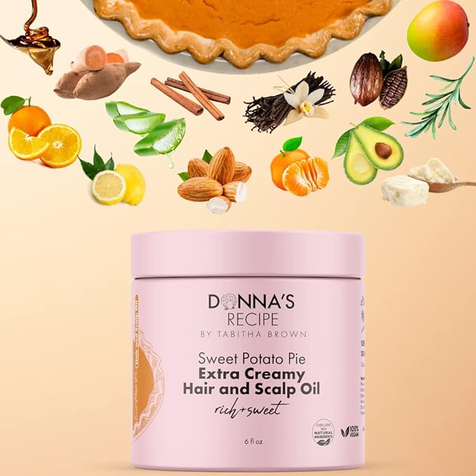 Donna's Recipe by Tabitha Brown Sweet Potato Pie Hair Butter – Lightweight, Moisture-Rich, Soothing scalp care with Vanilla & Cinnamon (6 oz)
