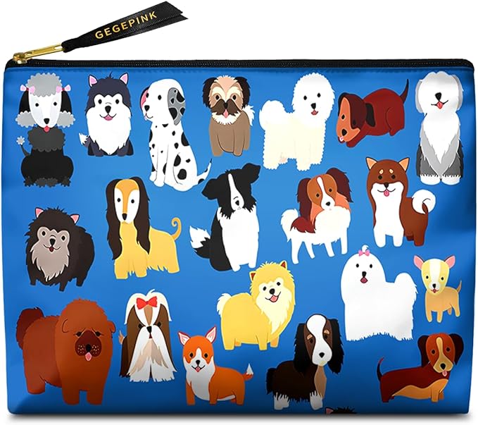 GEGEPINK Cute Makeup Bag for Purse Waterproof Cosmetic Bags for Women Funny Smooth Zipper Travel Toiletry Pouch 10X8 Inches-Cute Animal Dogs Makeup pouch