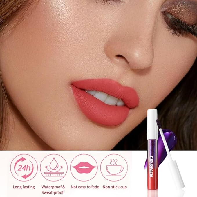 IATMOMOD Matte Liquid Lip Stain Peel Off Lip liner Tattoo with Tweezer, Orange Red Liquid Lipstick Lipstain Long Lasting Waterproof for Women, Highly Pigmented Not Faded Smudge-proof Easy to Apply, 06
