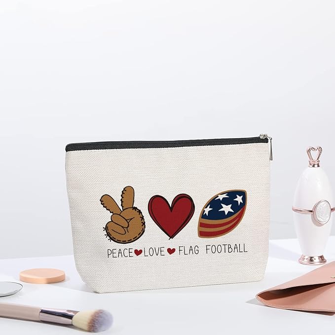 kdxpbpz Football Travel Pouch Flag Football Bag Football Gifts Football Mom Gifts C Team Coach Gifts Sport Fans Gifts for Football Lovers Players Birthday Gifts - Peace Love Flag Football