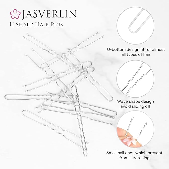 JASVERLIN U Shaped Hair Pins Silver, 2.4 In Bun Bobby Hairpin 100 Pcs
