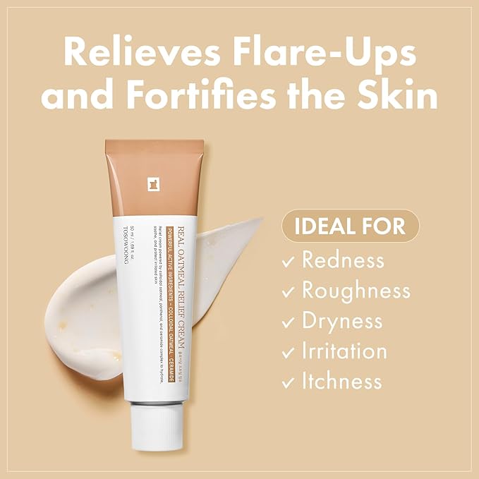 TOSOWOONG Real Oatmeal Relief Cream for Blemish & Soothing, Redness