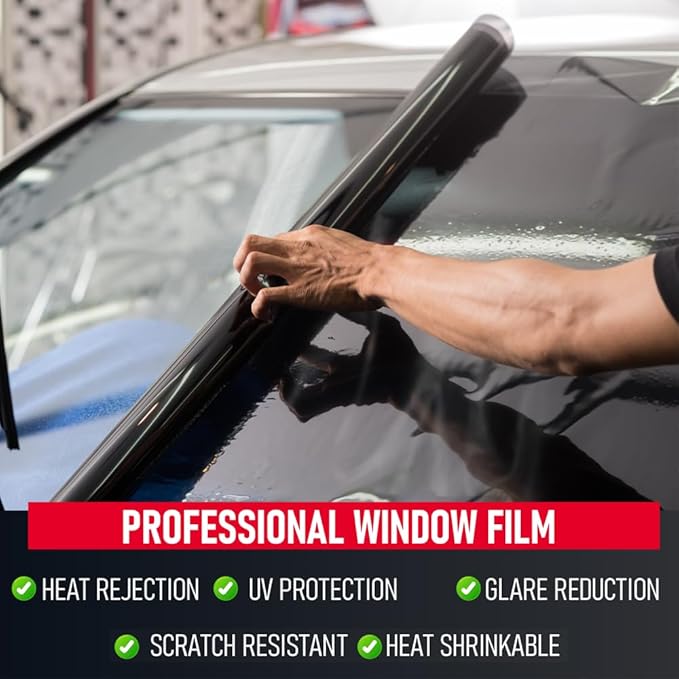 United Window Tint Universal Black 50% VLT 24" in x 100'Ft Standard Dyed 1Ply Film Black Color - Privacy Window Tint for Car, Home, Blocks UV/IR Rays, Reduce Heat & Glare Adhesive Window Film