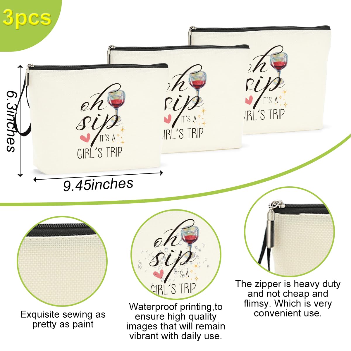 3 Pcs Girls Trip Gifts Weekend Bag Funny Makeup Bag Girls Weekend Gifts