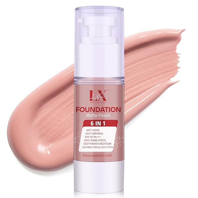LXSKN 6-in-1 Makeup Infused with 1% Hyaluronic Acid- Matte + Poreless Liquid Foundation For A Glowing & Soft-Focus Look, Suitable for All Skin Types (206 Medium, 6-in-1 Makeup Foundation)