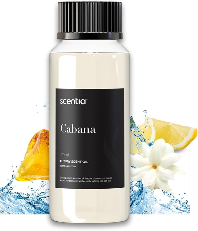 Scentia Coastal (Cabana) Diffuser Oil Refill – Hotel Fragrance Oil Inspired by 5-Star Spa – 120 mL – Jasmine, Bergamot & Sea Breeze Long-Lasting Scent for Ultrasonic & Waterless Diffusers, Made in USA