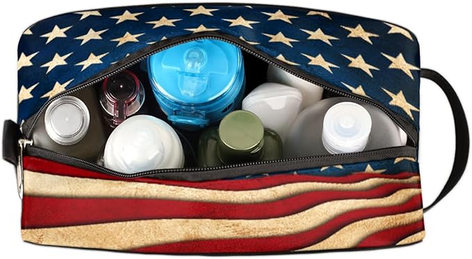 Pardick 4Th Of July Usa Flag Travel Toiletry Bag for Women Men Lightweight Cosmetic Makeup Bag Organizer Waterproof Shaving Bag Dopp Kit with Large Capacity for Toiletries and Shaving Accessories