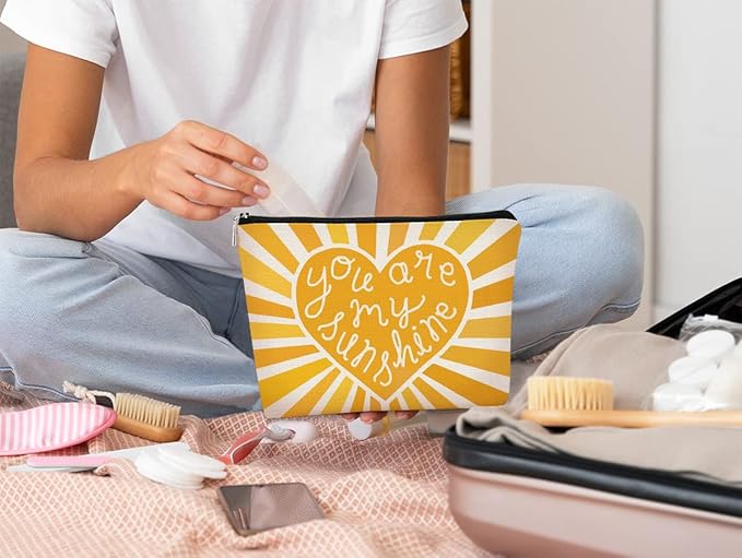 BARPERY Makeup Bags for Women, Yellow Cosmetic Bag,You are My Sunshine Sunshine Makeup Bag Gifts Teacher Gifts Daughter Mon Gifts Sister Gifts Grandma Gifts, Birthday Gifts