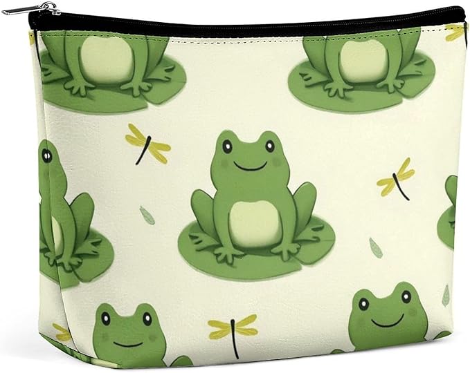 Meaudiwes Women's Makeup Case, Large Zipper Cosmetic Case, Toiletry Bag, Travel Cosmetic Toiletry Bag Cute Frog Animal Green Frogs