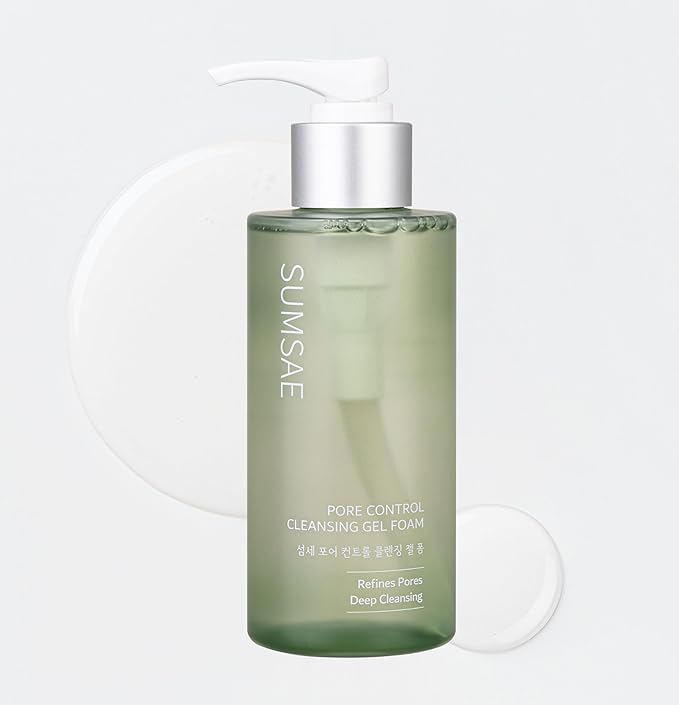 SUMSAE Pore Control Gel-to-Foam Cleanser, Korean Face Wash with Green Tea, Chestnut Shell & Niacinamide, Non-Stripping Daily Cleanser for Excess Oil and the Look of Pores, 155 mL / 5.24 fl oz