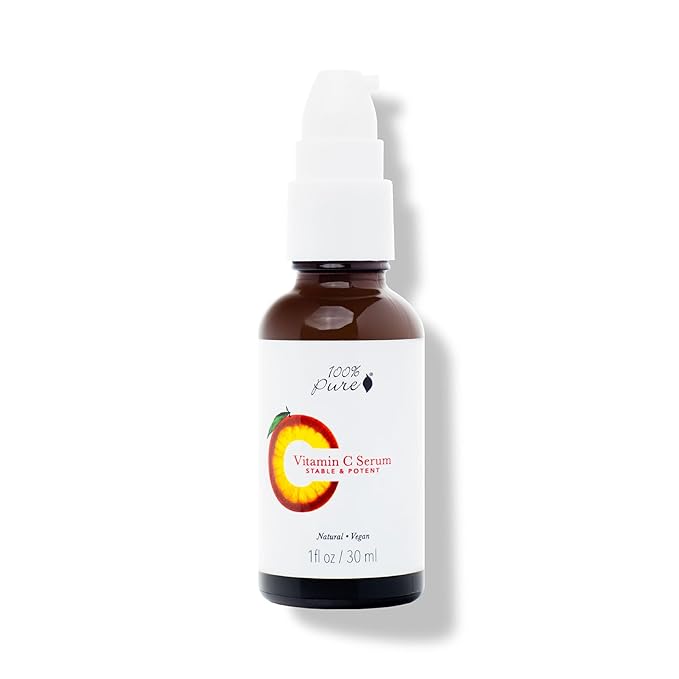 100% PURE Vitamin C Face Serum Hydrating Glow Skin Care with ALA Aloe + Vitamin E Oil - Daily Firming & Correcting Anti Aging Facial Moisturizer for Women & Men All Skin Types, Vegan - 1 Fl Oz