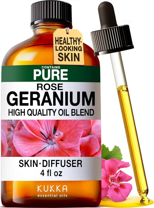 100% Pure Rose Geranium Oil - 4 Fl Oz Rose Geranium Essential Oil for Hair, Skin, Diffuser, Aromatherapy & DIY Soap Making Scent