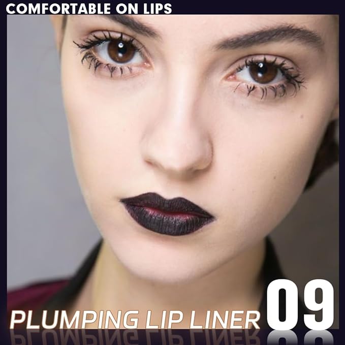 FeiCuiYun Matte Crayon Lip Liner Pencil, Black Lip Liners Lipstick For Women Halloween Birthday Party Wear, Plump Creamy Formula With Silicone Smudger for Define Contours & Sculpting Lip