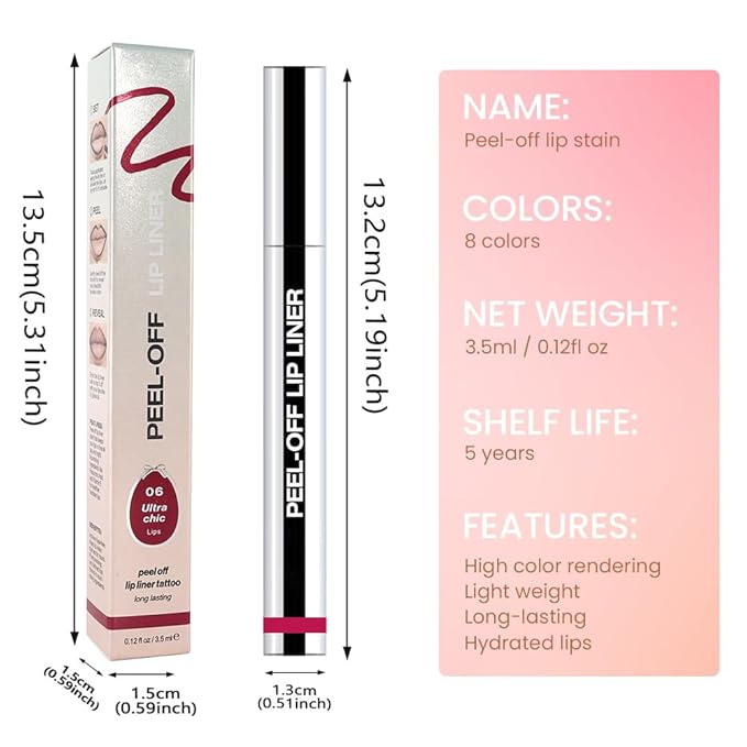 Matte Lip Gloss Stain-Peel Off Lip Liner Tattoo, Pinkish Red Lip Tint，Long Lasting Peel Off Lip Stain, Waterproof Transfer-proof Lip Mask Lip Liner Peel Off Lip Gloss,Stayn Lip Makeup. #06