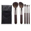 Travel Makeup Brushes Set w/Pouch, Portable 5PCS Professional Premium Goat Hair Cosmetic Brushes Kit for Powder Blush Concealers Contouring Highlighting