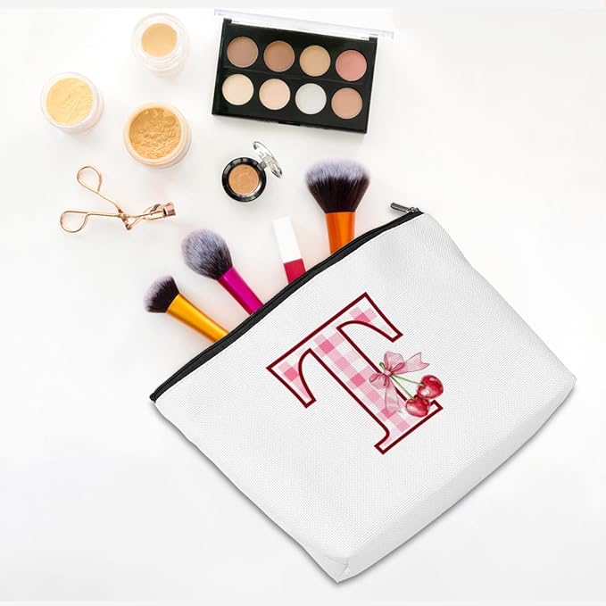 CQM Cherry Bag Initial T Makeup Bag Cherry Gifts for Women Cosmetic Bags