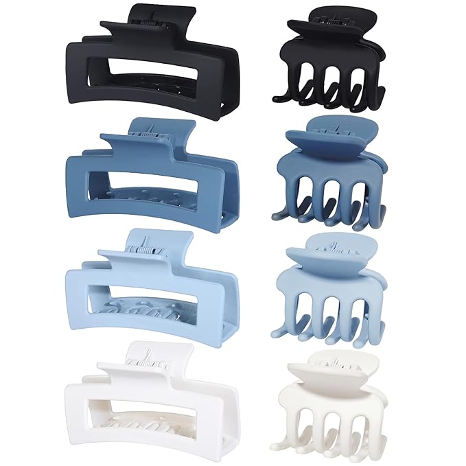 SMKSL Medium Hair Clips for Women 8 Pcs Small Claw Clips for Thin and Thick Hair 2 Styles Hair Claw Clips Combination Rectangle Banana Jaw Hair Accessories for Women and Girls (Blue)