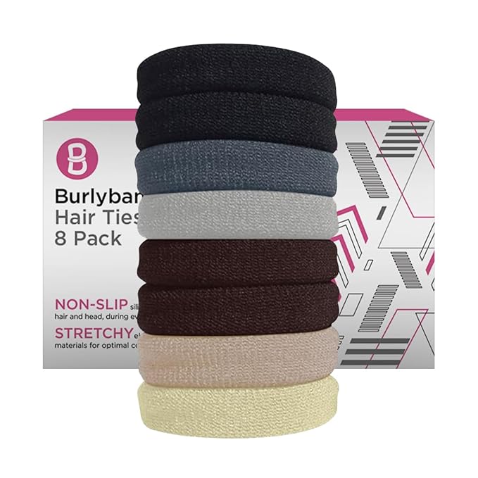 Burlybands Elastic Hair Ties No Damage for Thick Hair, Multicolor 8 Pack