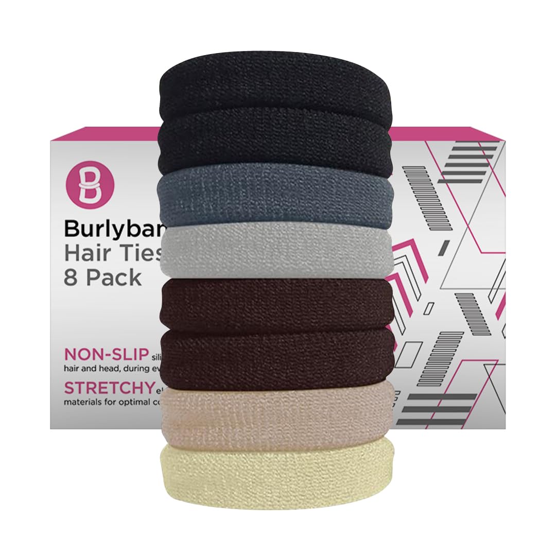 Burlybands Elastic Hair Ties No Damage for Thick Heavy Hair, Blonde 8 Pack