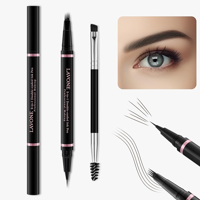 LAVONE Eyebrow Pen Kit, Waterproof Brow Pencil,Pomade,Eyeliner, Black Brown