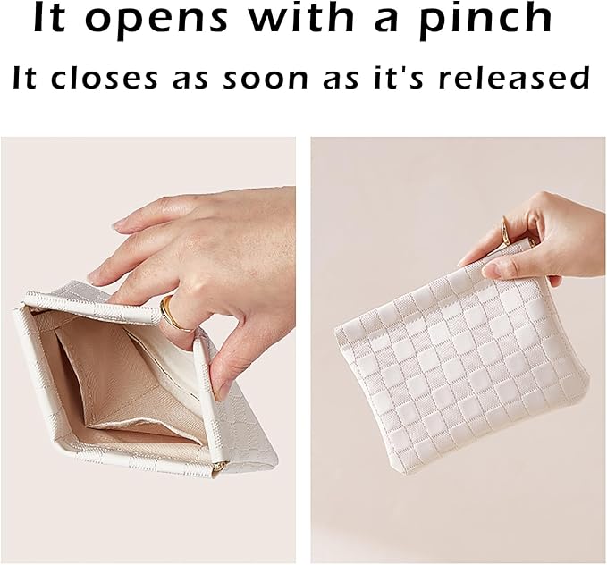Leather Pocket Cosmetic Bag for Purse,Coin Purse Lipstick Cosmetic Accessories Organizer, Travel Kit Storage Pouch,Waterproof Portable No Zipper Self-closing Small Makeup Pouch for Women