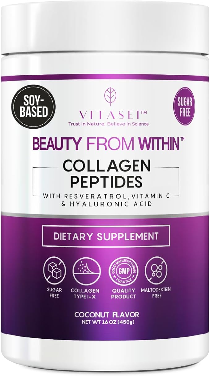 VITASEI Hydrolyzed Collagen Peptide Powder Drink – Soy-Based Coconut, 16oz