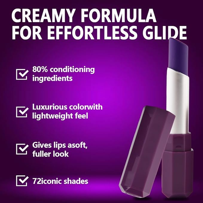 IATMOMOD Violet Purple Cream Matte Lipstick Stick 11#, Longwear Full Coverage Velvet Lip Color, Waterproof Multi-Use Lip & Cheek Makeup for Party & Daily Wear, Labial con color mate para uso diario