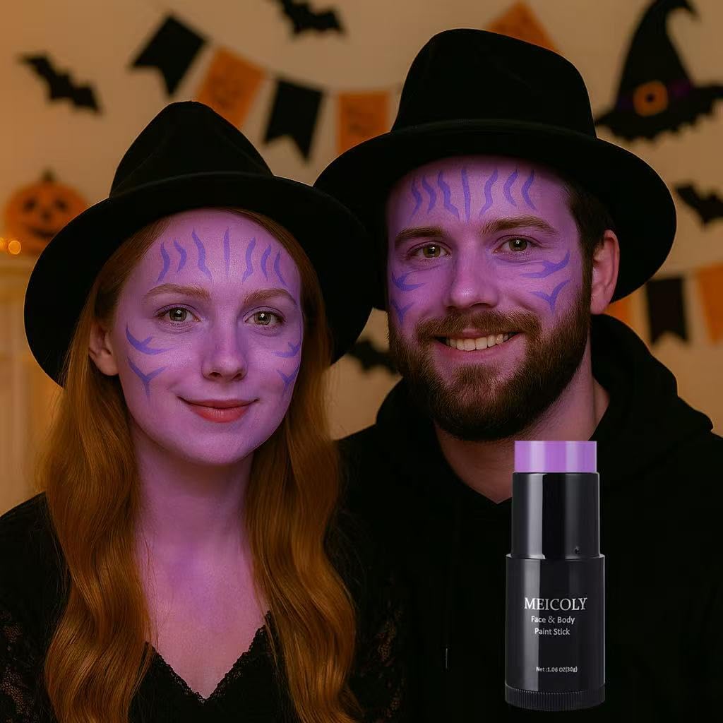 MEICOLY Light Purple Face Body Paint Stick(1.06 Oz),Cream Lavender Periwinkle Body Paint,Sweatproof Waterproof Purple Eye Black for Sports,Violet Lilac Face Paint for Halloween SFX Ursula Cosplay