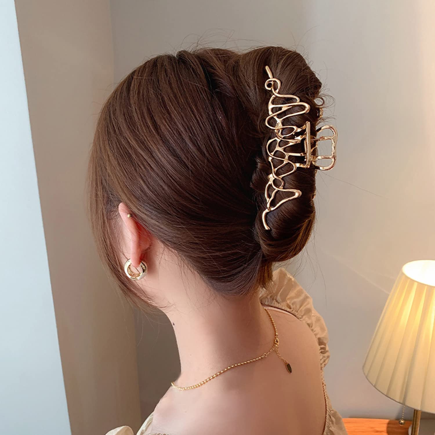 Mehayi 3 PCS Large Gold Metal Hair Claw Clips for Women Girls, Cute Alloy Big Hair Clamps Strong Hold for Thick Thin Hair, Fashion Hair Accessories Headwear Styling Tools for Party Wedding