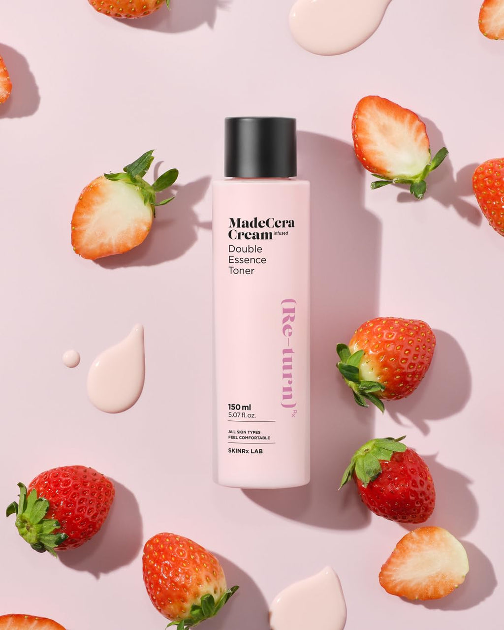 SKINRxLAB MadeCera Cream Double Essence Korean Toner 150ml (5.07fl.oz.) - Hydrating and Soothing with Milk Protein, Ceramide, Beta-Glucan - Moisturizing Strawberry Milky Toner for Irritated Skin