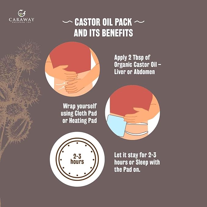 CARAWAY Cold Pressed Pure Castor Oil – Indian Handmade | Therapeutic Grade | Edible | For Liver Detox, Hair Growth, Eyelashes, Skin, Constipation & Joint Pain | Glass Bottle – 236ml