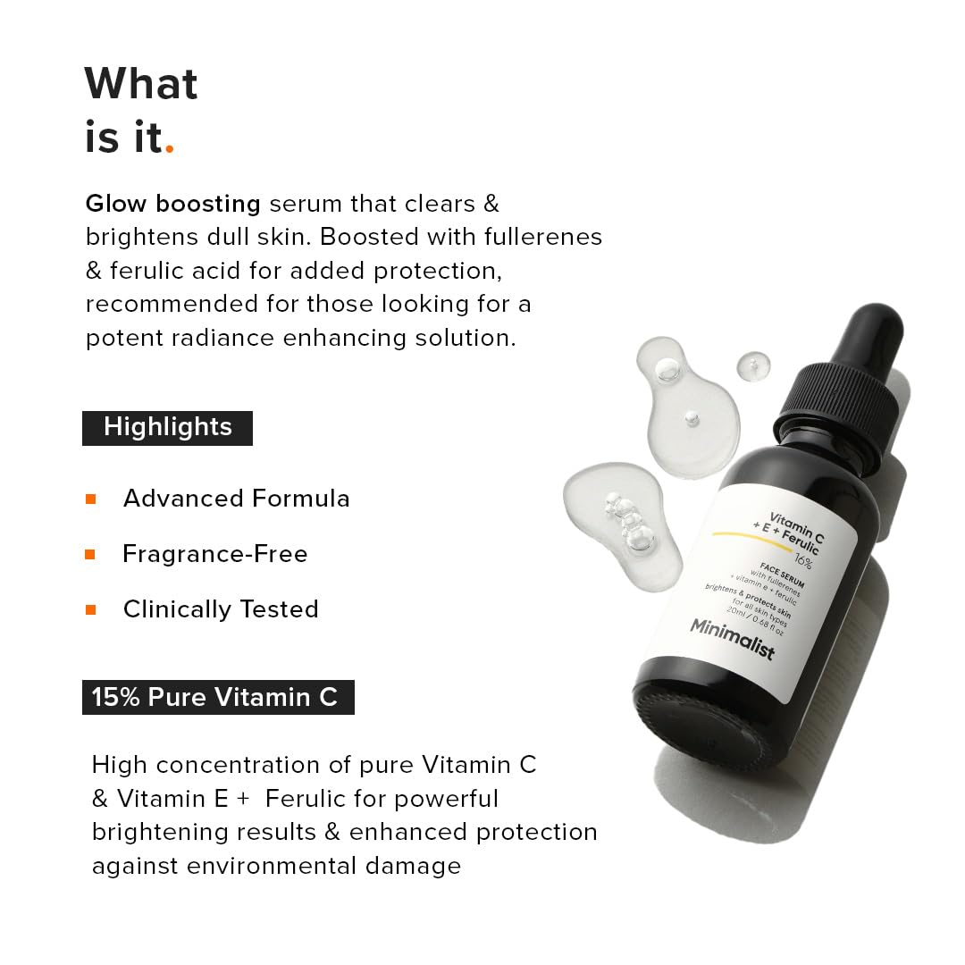 Minimalist Vitamin C+E+Ferulic Acid 16% Serum for Brightening 0.68 Fl Oz