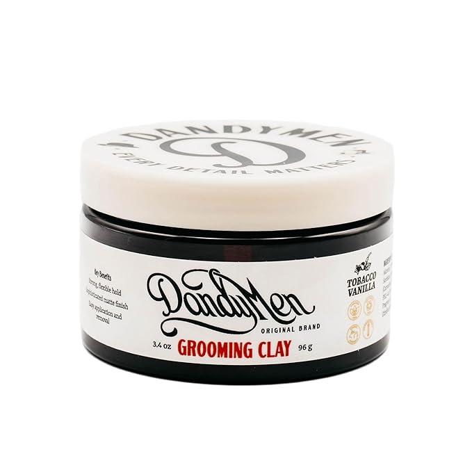 DandyMen Strong Hold Matte Hair Clay for Men – Natural Finish Styling Kaolin Clay – Firm Hold, No Shine – 3.4 oz, 1-Pack