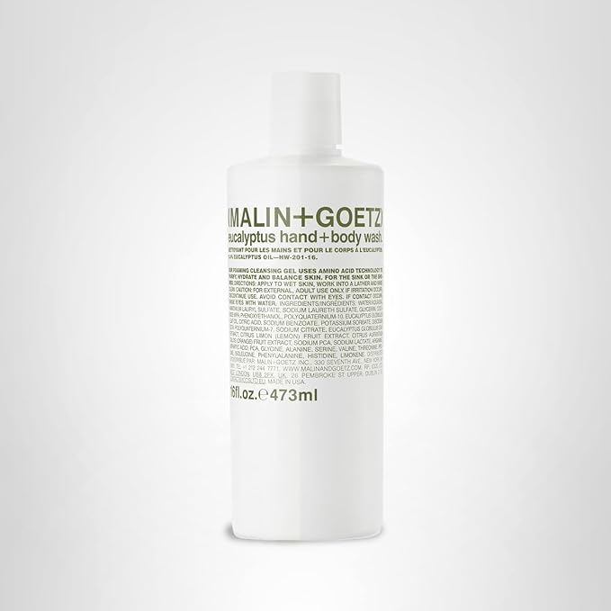 MALIN+GOETZ Hand + Body Wash | Gentle Foaming Cleanser with Botanical Extracts and Amino Acids | Hydrating, pH-Balanced, Unisex Scent | Vegan & Cruelty-Free (Eucalyptus, 16 Fl Oz)