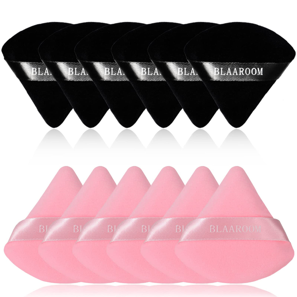 BLAAROOM 12 Pieces Velour Pure Cotton Powder Puff Face Makeup Triangle Powder Puffs for Loose Powder Wet Dry Cosmetic Foundation Beauty Sponge Makeup Tools -Black & Purple
