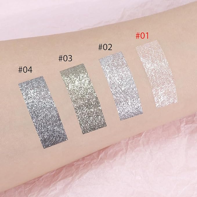FeiCuiYun Single Cream Glitter Eyeshadow, Shimmer Eyeshadow Palette, Korean Eye Glitter Makeup, Ultra-Blendable, Sparkle Silver Eye Shadow, Single Shade Metallic Pigmented (Sparkle white)
