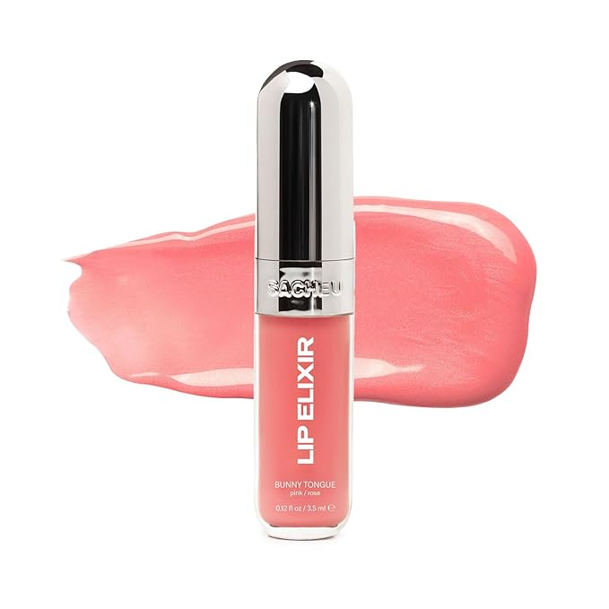 Sacheu Lip Elixir Hydrating Lip Gloss, High-Shine, Bunny Tongue (Pink)
