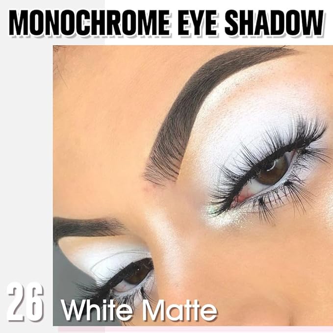 QIDSTERS White Matte Single Eyeshadow, Lightweight Blendable Mini Eye Shadow for Older Women, Monochrome Eyeshadow Palette Makeup Pigmented Waterproof, Vegan & Cruelty-Free, 26