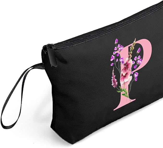 SEAMOON A-Z Womens Birthday Gifts, Initial Cute Makeup Bag with Mirror, P