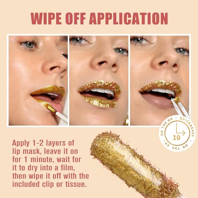 JUAAZIN All Day Lip Stain Peel Off Gold Liquid Lip Gloss Tattoo, Brownish Red Matte Finish Peel Off Lip Stain Masque, Long Lasting Waterproof Lip Tint, Transfer-proof for All Skin Types 02#