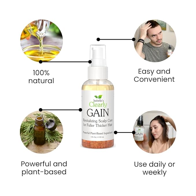 Isabella's Clearly GAIN – Natural Hair and Scalp Oil with Rosemary, Castor Oil & Essential Oils | Nourishing Serum for Fuller Thicker Looking Hair | Vegan, Waterless & Cruelty Free